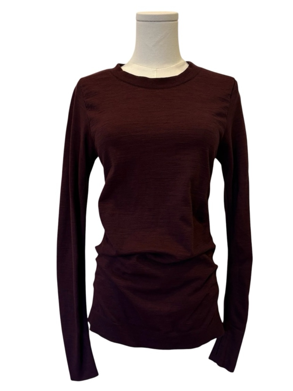 Athleta Ruched Side Long Sleeve Top |Crewneck | Burgundy | Size Medium |